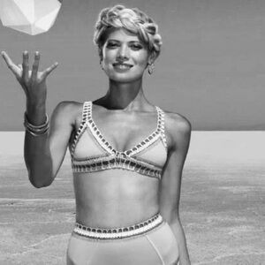 KIINI Bikini Set: Valentine Top (M) Valentine High Rise Bottom (L) White Silver